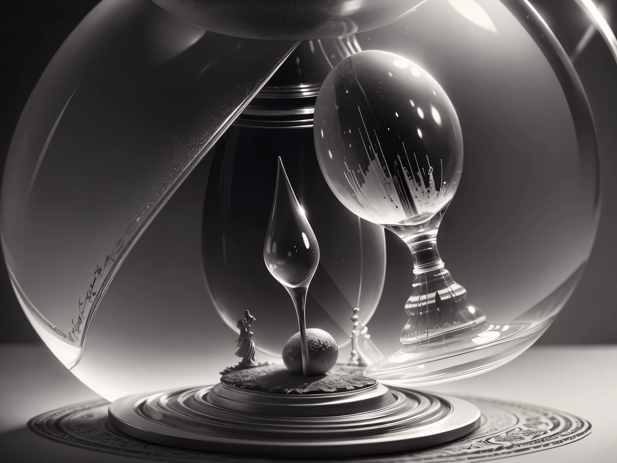High resolution, highest quality, An illustration, Super detailed, hourglass, night, monochrome