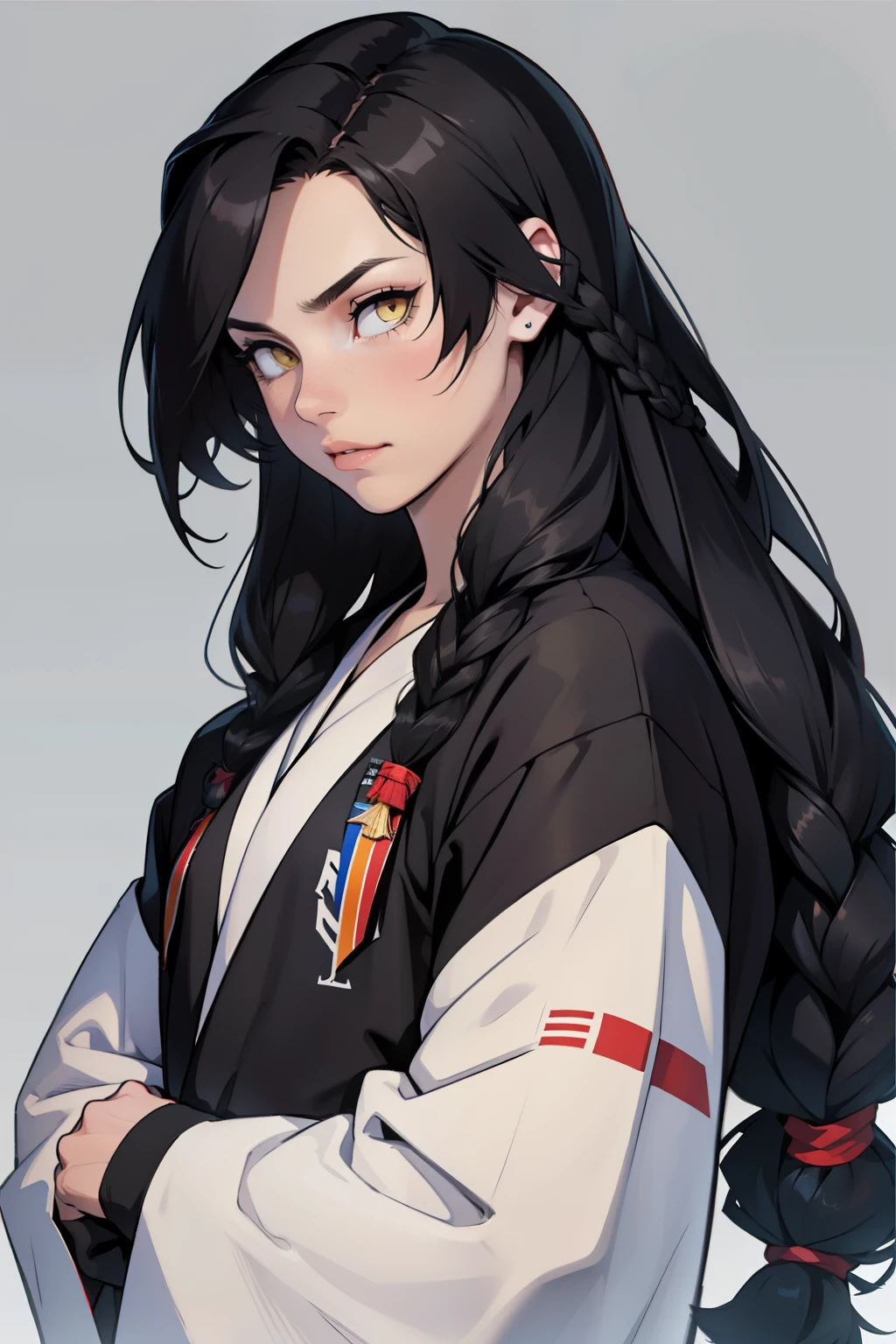 Anime girl with wavy hair and red eyes, (estilo Jujutsu Kaisen)