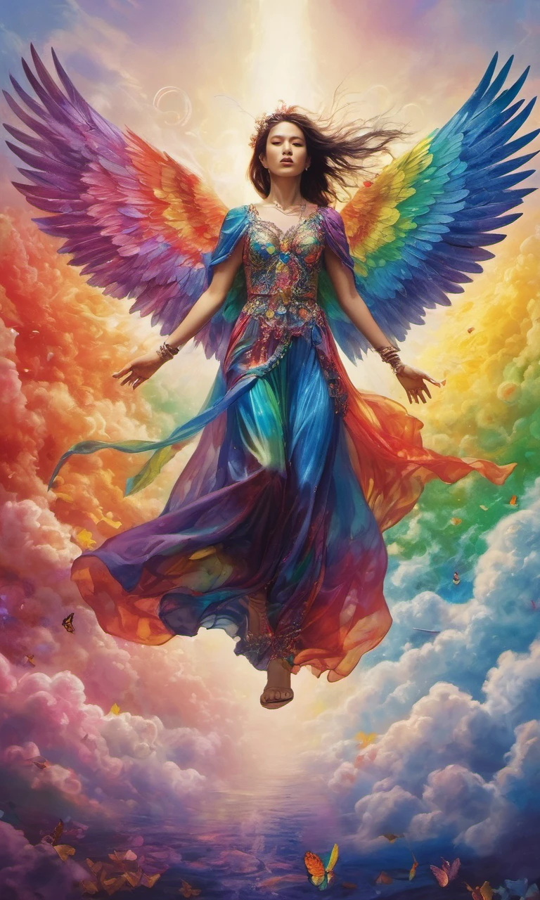 xxmixgirl,(Temperance in heaven, life and eternity, rainbow:1.4). (Full body shot:1.2), intricate, dark fantasy, ultra detailed, surrealism, weird, expression art, grand scale, epic, zoomed out, wide angle, perfect hands.,Xxmix_Catecat