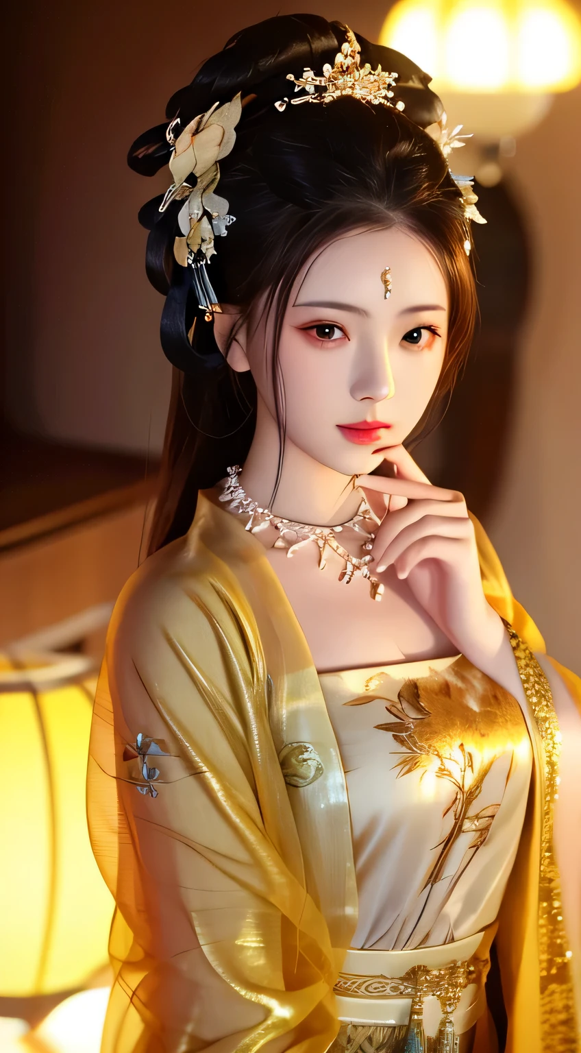 best quality, masterpiece, highres, 1girl, china dress, hair ornament, necklace, jewelry, Beautiful face, upon_body, tyndall effect, photorealistic, dark studio, rim lighting, two tone lighting, (high detailed skin:1.2), 8k uhd, dslr, soft lighting, high quality, volumetric lighting, candid, Photograph, high resolution, 4k, 8k, Bokeh, medium breasts,