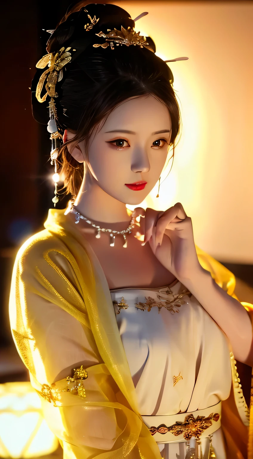 best quality, masterpiece, highres, 1girl, china dress, hair ornament, necklace, jewelry, Beautiful face, upon_body, tyndall effect, photorealistic, dark studio, rim lighting, two tone lighting, (high detailed skin:1.2), 8k uhd, dslr, soft lighting, high quality, volumetric lighting, candid, Photograph, high resolution, 4k, 8k, Bokeh, medium breasts,