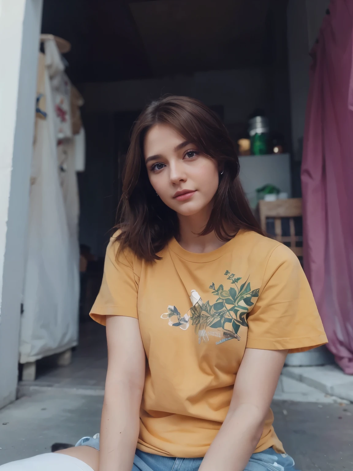 4k, super realistic, beautiful, black eyes, brown hair, realistic