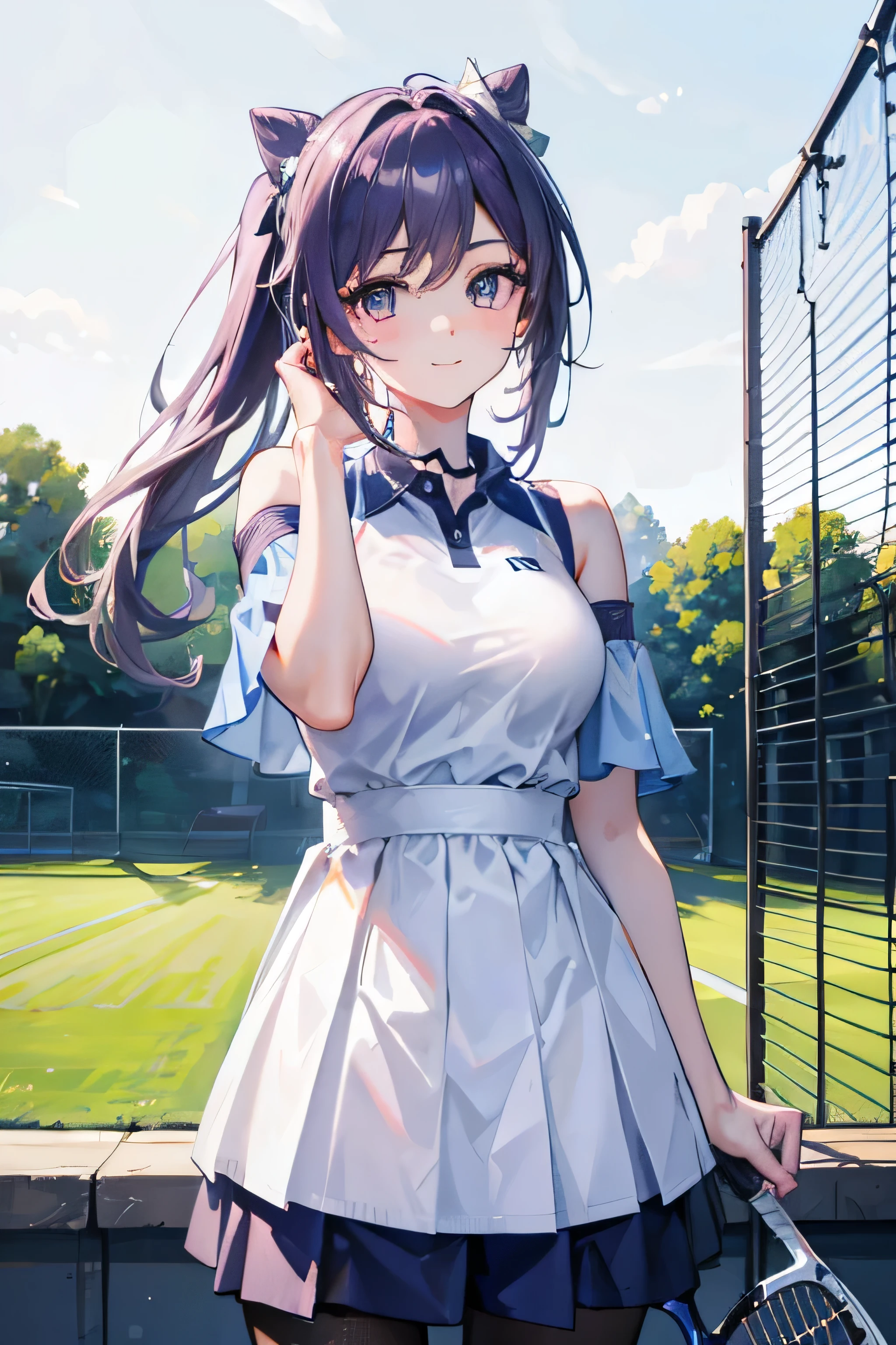 playing tennis ,tennis stadium background theme ,winning the competition, Smile ,18yo, rough face, high quality, beautiful eyes, (detailed face and eyes), (face: 1 2), noise, extra, real photo, PSD, lamp film photography, sharp focus, contrast lighting, detailed skin, high resolution 8k, crazy detail, realistic, professional photography, 8k UHD, SLR camera, soft lighting, high quality, film grain,