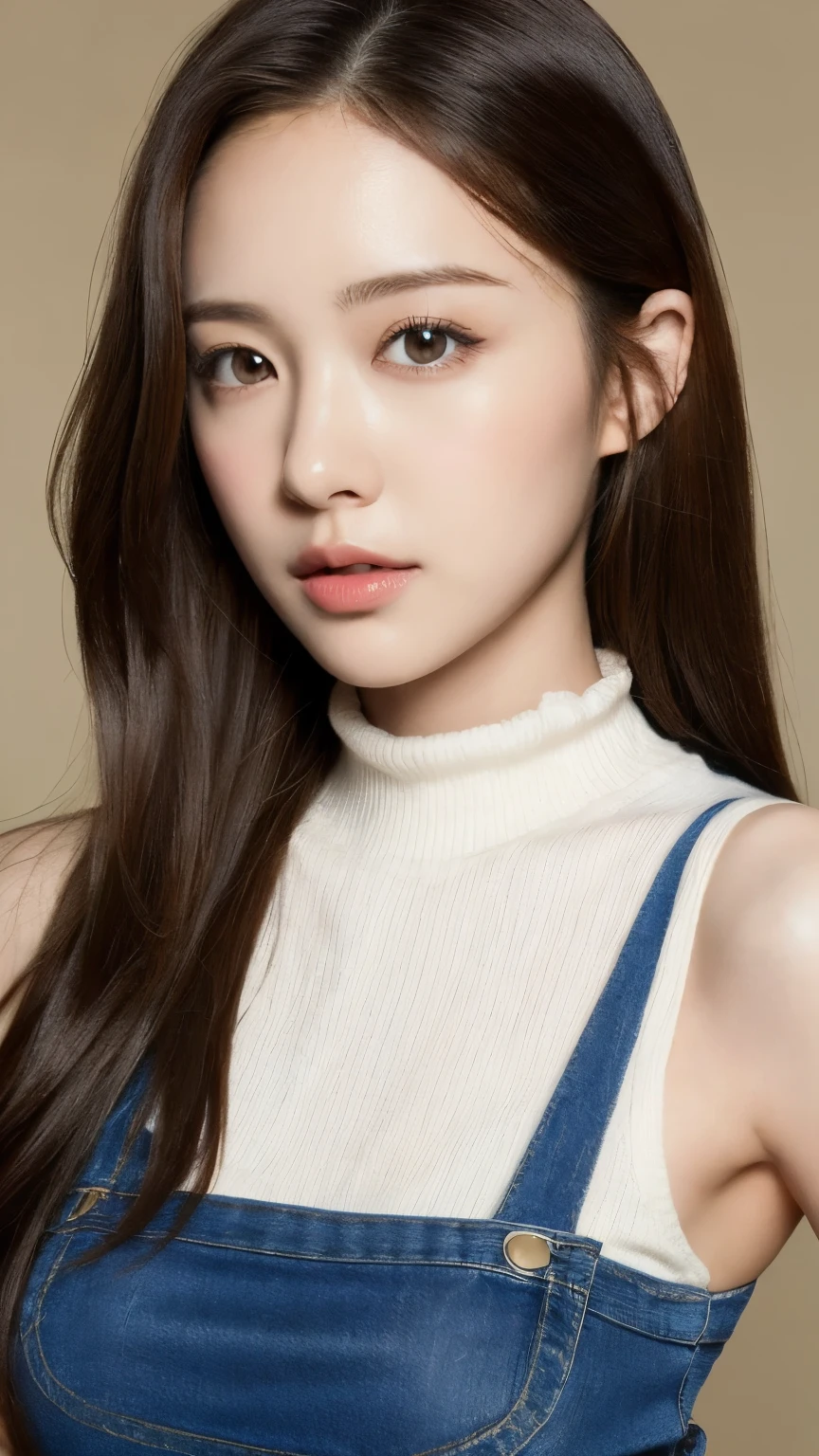 （lifelike， high resolution：1.3）， 1 girl with perfect figure， The face shape and eyes are super delicate，long hair， random color vest：1.2， Short jeans， Dabubu，naked