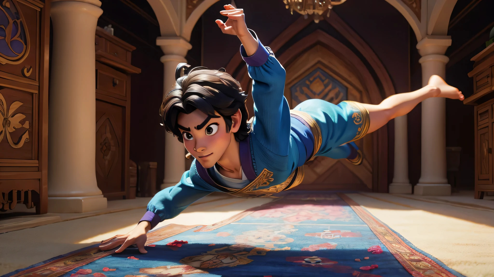 Aladin flying on his carpet