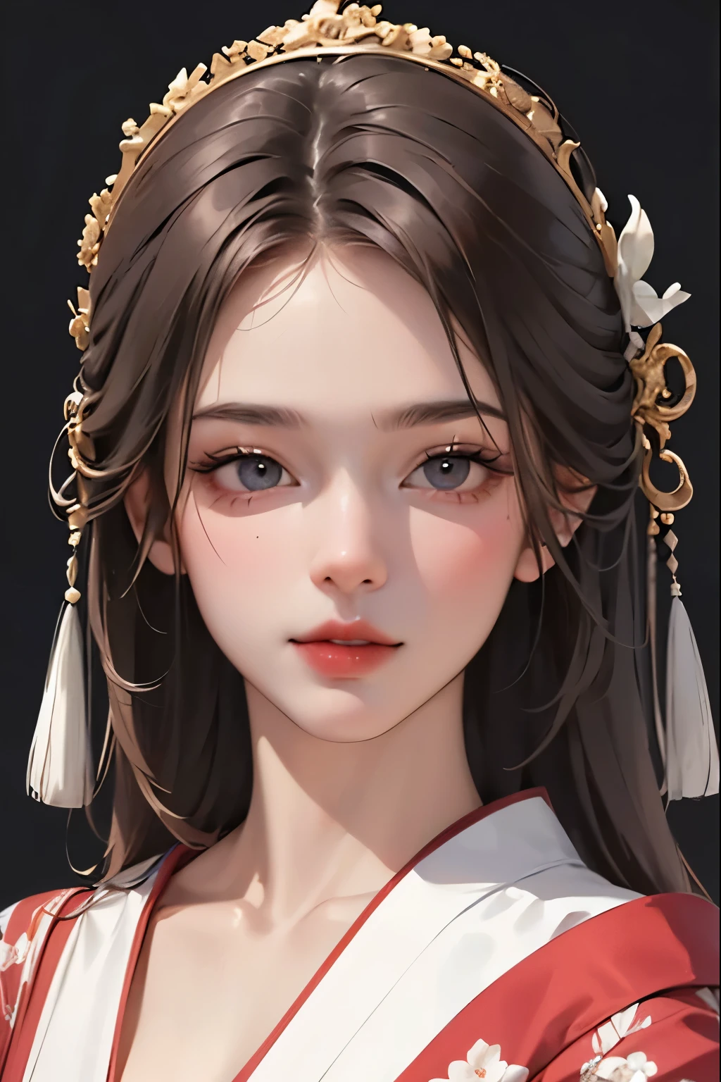 white background,masterpiece,highest quality,disorganized,original,very delicate and beautiful,Beautifully detailed eyes and face,1 girl, black hair, kimono, looking at the viewer, alone, (shiny skin),(masterpiece:1.4),(highest quality:1.4),realistic,robber girl,mature woman,mature woman,smile,closed mouth