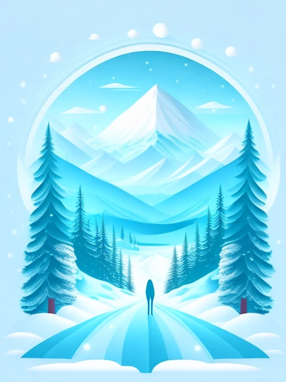 eine Fichte in einer Winterlandschaft, T-Shirt-Design, rzminjourney, Vektorgrafik