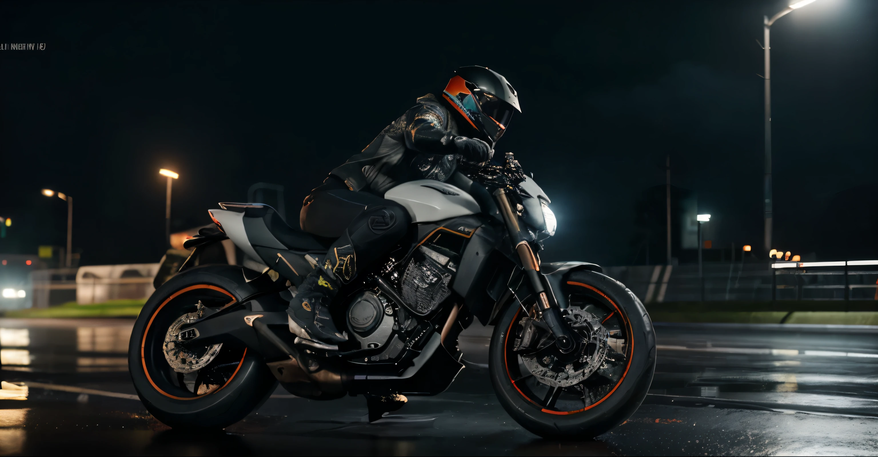 there is a man riding a motorcycle on a wet track, daniel maidman octane rendering, octane ray tracing, photo realistic octane render, cinematic front lightning, octane render unreal engine 8 k, vray octane, 8k octane unreal render, sitting on cyberpunk motorbike, 3 d octane cycle unreal engine 5, 3d octane cycle unreal engine 5, 8k octane render, cinematic lighting, glowing light, speed lines, masterpiece, ccurate, anatomically correct, super detail, best quality, award winning, highres, 4K, 8k, 16k