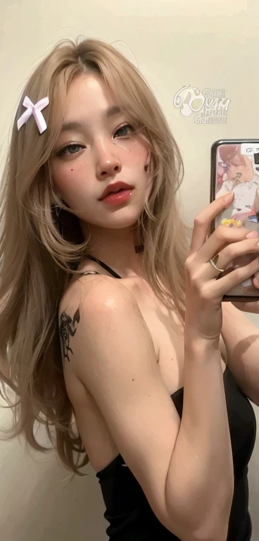 there is a woman with makeup on her face taking a selfie, cartoon character; full body art, 🤤 girl portrait, loish and wlop, guweiz style artwork, ig model | artegerm, inspired by Yanjun Cheng, shiny skin, guweiz, anime inspired, anime girl in real life, anime realism style