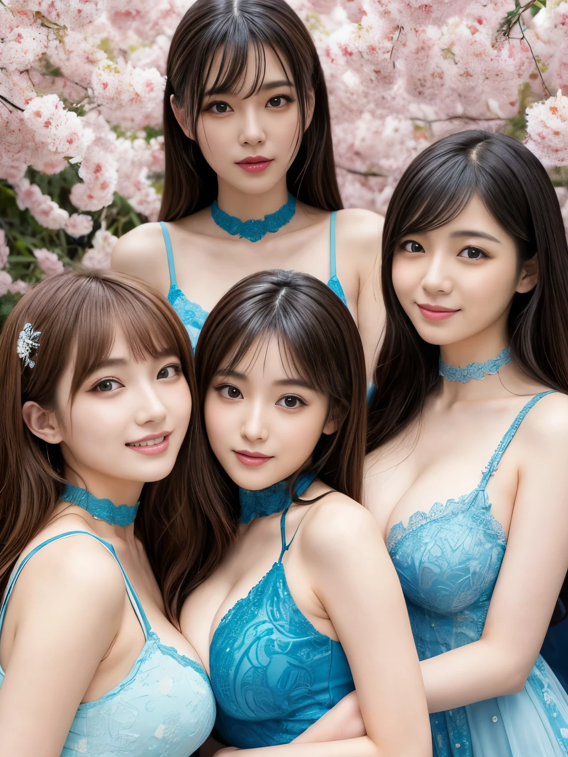 Award-winning photo, very detailed, (perfect face, very detailed faces, perfect eyes), different hair colors, different body types, ((cute face)), looking at the viewer, 無邪気なsmile, playful, Hilarious, show , show breasts, smile,choker. blue eyes, bangs, meeting、meeting room、Three very beautiful women, asian woman in arafed, korean girl, gorgeous young korean woman, beautiful south korean woman, seductive girl, beautiful asian girl, beautiful young korean woman, japanese goddess, korean woman, attractive girl, gorgeous chinese model, beautiful attractive, Real young gravure idol, beautiful attractiveな女性, キュートな魅惑的なsmile、slim body shape, perfect makeup, long eyelashes, eye shadow, ((meeting, meeting))