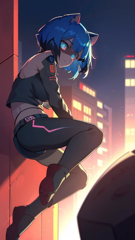 masterpiece, best quality, 1man, 1girl, dark blue hair, half buzzcut hairstyle, red bolero jacket, short shorts, loose socks, sneakers, huge breasts, shiny skin, vivid colors, paint splashes, having sex with a man, legs are open,(Being stroked by man's crotch), Ridiculous resolution, exposed vaginal sex, bukkake, jacket is unzipped, outside in a dark back alley, night time, from the side, looking at viewer, deep cleavage, necromunda, house escher, punk girl, muscular woman, abs, reiq