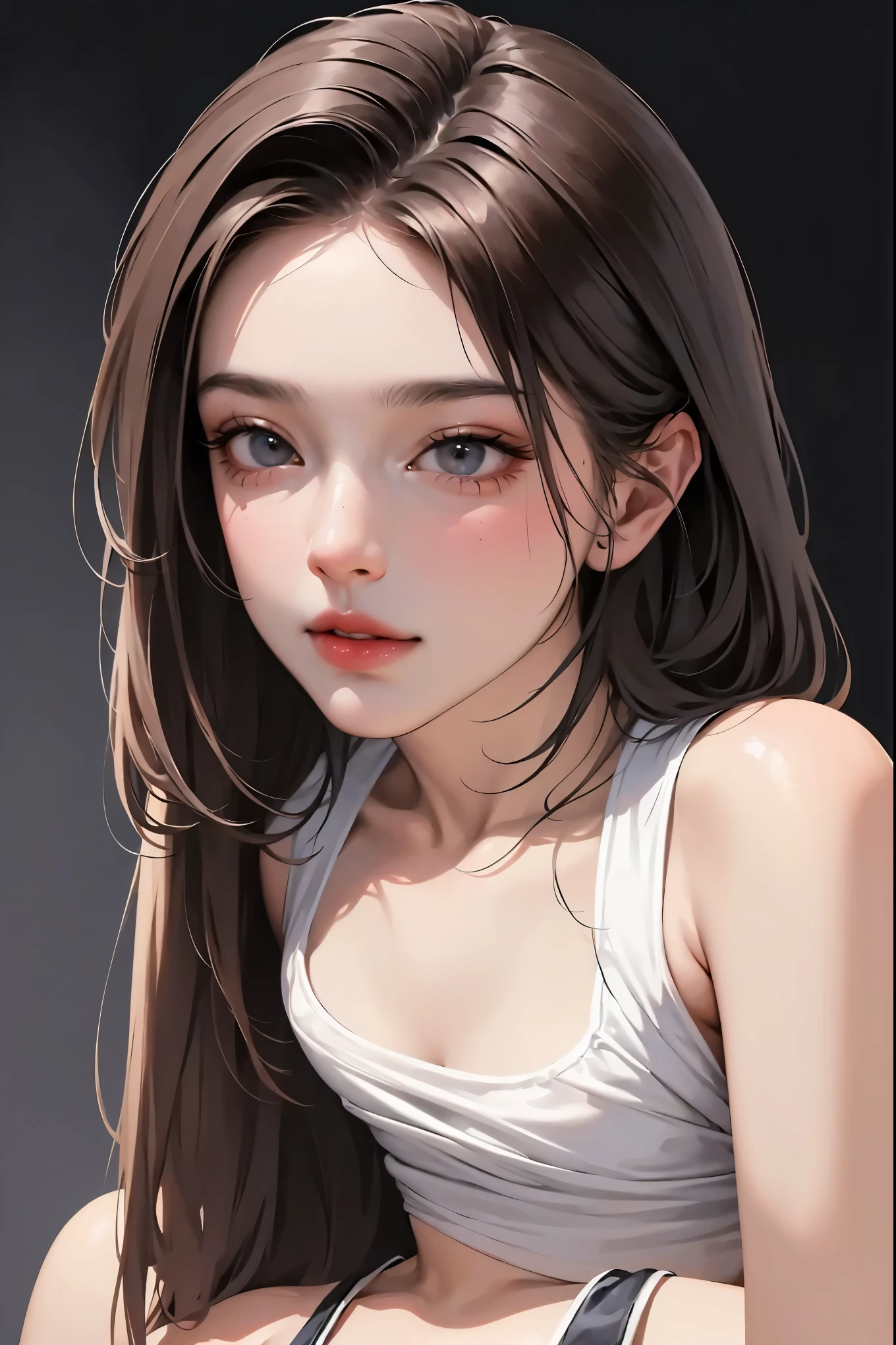 (Representative works: 1.3), (8K, realistic, RAW photo, best image quality: 1.4), (30 year old mature woman),small face, beautiful face, (realistic face),no makeup、natural makeup、light makeup、 (Dark brown, short hair: 1.3), beautiful hairstyle, realistic eyes, detailed and beautiful eyes, (realistic肌), beautiful skin, (sweater),、Bust A cup、 confused, charm, 超High resolution, Super realistic, High resolution, golden ratio, ff tifa、gray background、