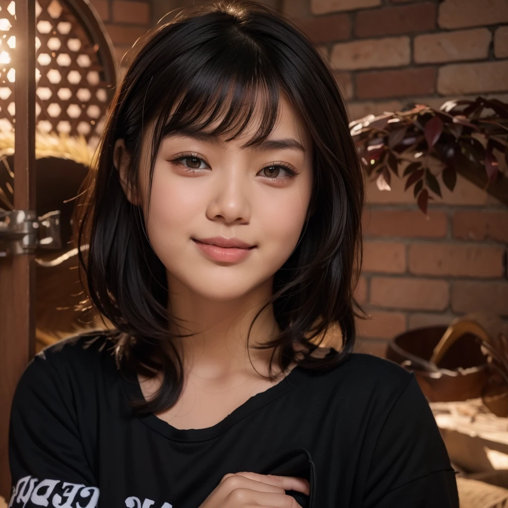 there is a woman standing in front of a brick wall, south east asian with round face, ruan cute vtuber, with short hair, anime thai girl, nivanh chanthara, young and cute girl, with round face, lovely woman, a young asian woman, attractive girl, young cute wan asian face, profile pic, asian girl, handsome girl