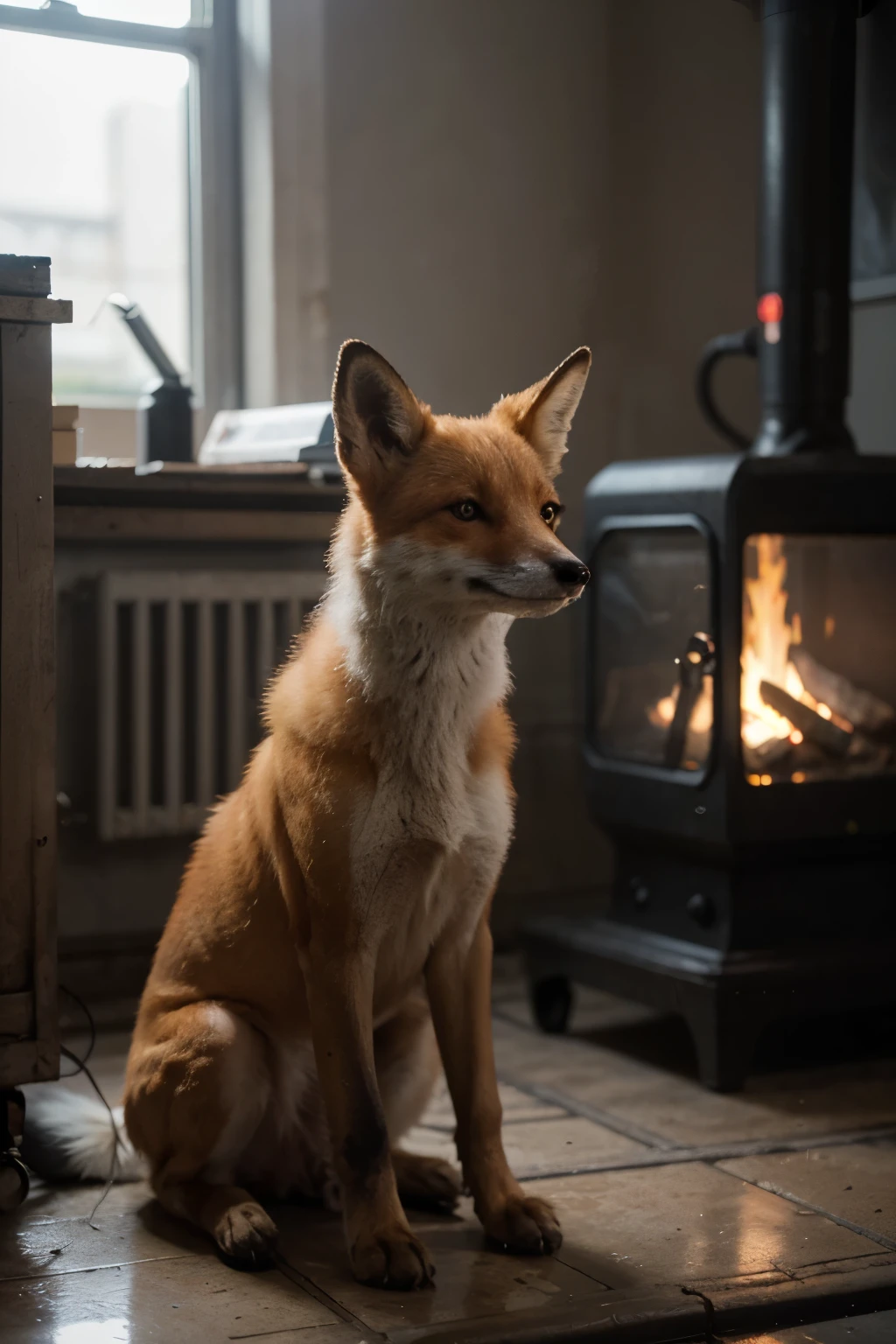 ((Best quality)), (detailed), fox, metal, fire, cyberpunk