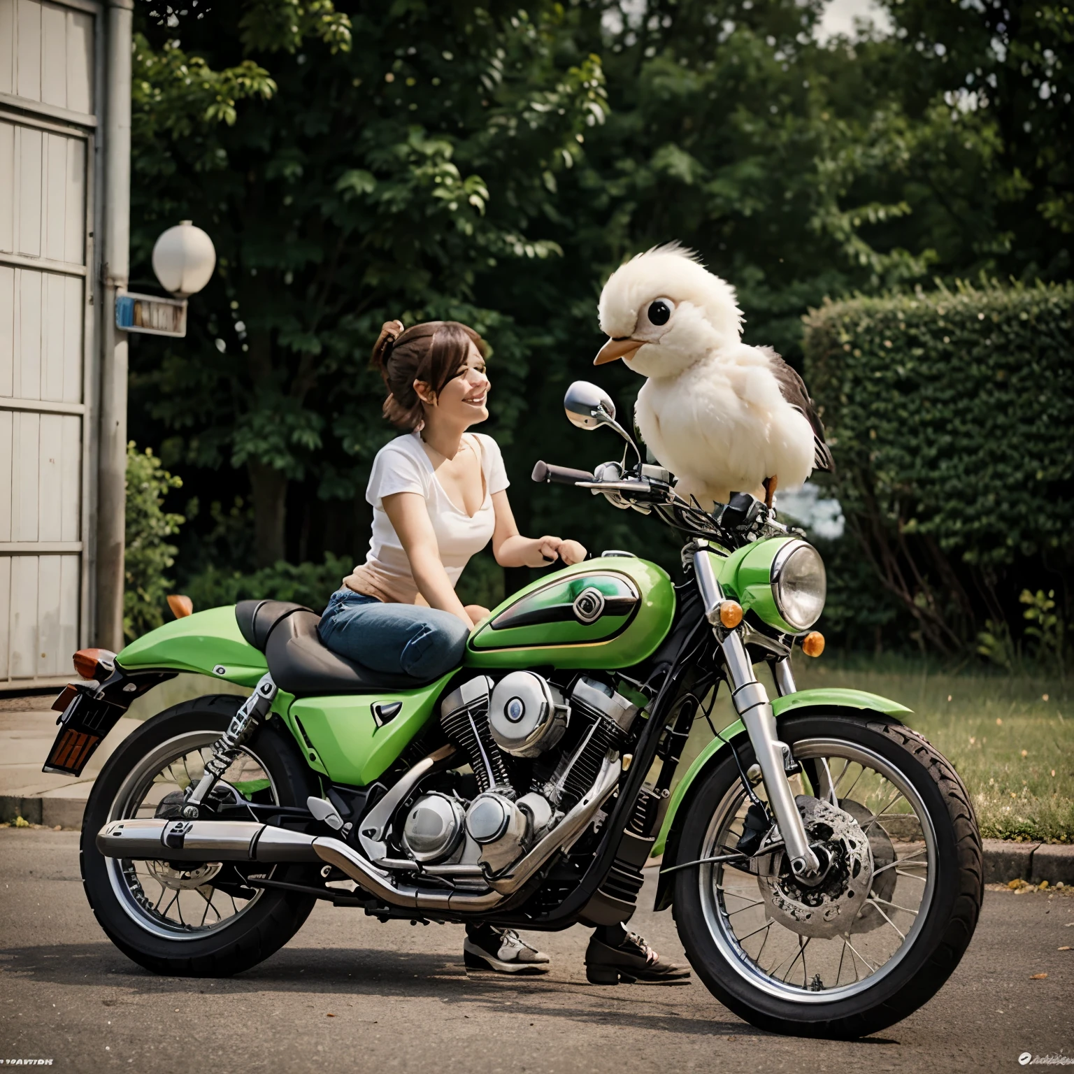 Tweety et yoshi sur une moto