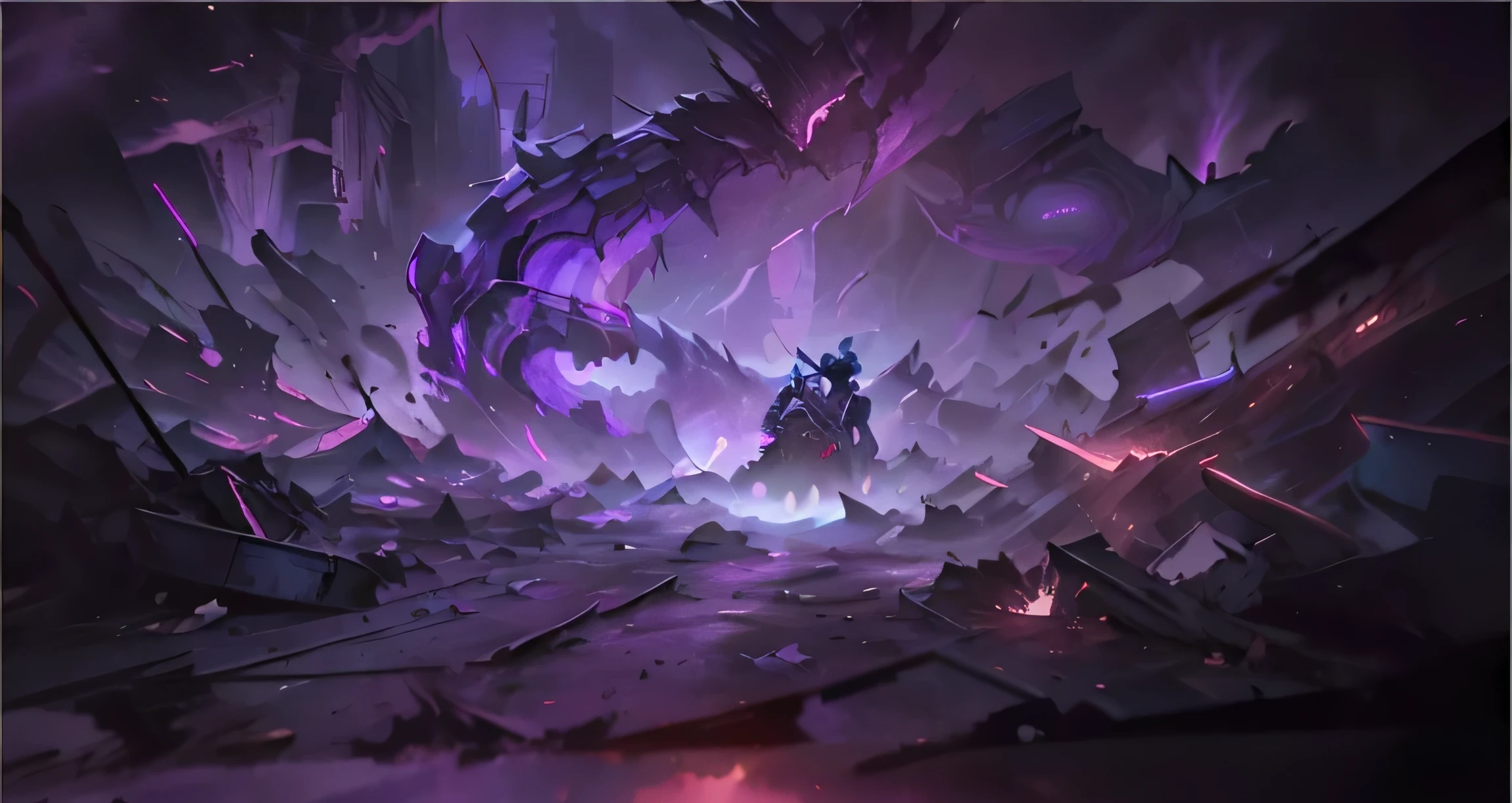 There is a purple and black picture,With purple light, splash art, riot background, Riot Games Concept Art, official splash art, Background image, 8k high definition wallpaper jpeg artifact, 8k high definition wallpaper jpeg artifact, purple broken paint, Broken Wall, arena background, bloody battlefield background, League of Legends concept art, lebron