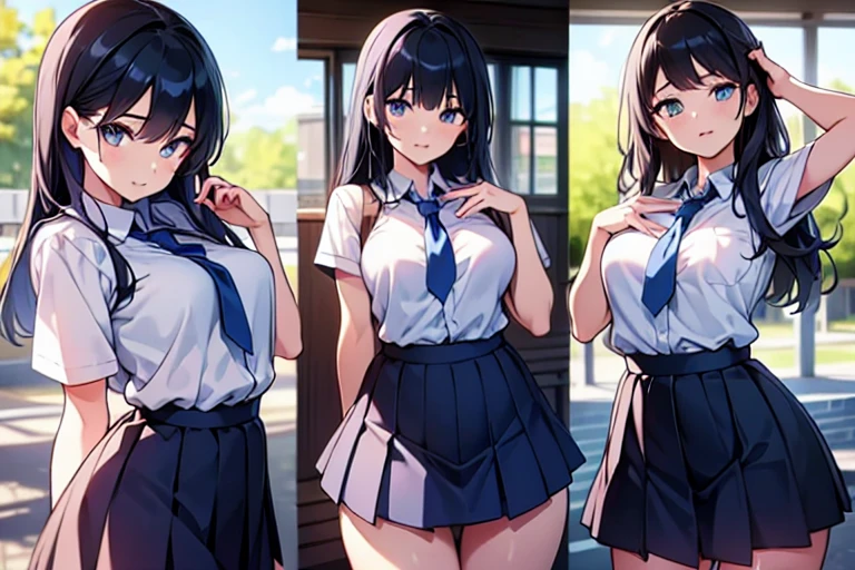 4girls,quartet,squad,cowboyshot,pov,beautiful detailed eyes, detailed lips, long eyelashes, bright and vibrant colors, natural lighting,(best quality, 4k, highres), ultra-detailed, soft and smooth texture, no distractions, dreamlike sensation, slight bokeh effect,highlighting her figure,deformed and independented breasts,schooluniform,side by side,Different posing,surrounded by girls,(small breasts:1.2)