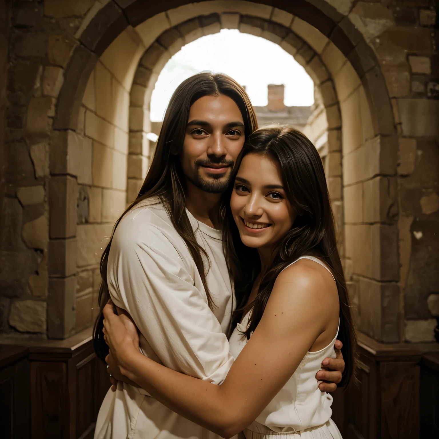Jesus hugging a happy