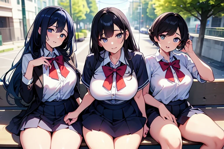 4girls,quartet,squad,cowboyshot,pov,beautiful detailed eyes, detailed lips, long eyelashes, bright and vibrant colors, natural lighting,(best quality, 4k, highres), ultra-detailed, soft and smooth texture, no distractions, dreamlike sensation, slight bokeh effect,highlighting her figure,deformed and independented breasts,schooluniform,side by side,Different posing,surrounded by girls,(small breasts:1.2)