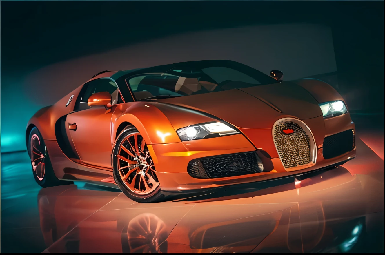 concept: bugatti veyron
quality:(highest quality, 4k, High resolution, masterpiece:1.2), Super detailed, (real, photorealistic:1.37), High quality artwork,
illumination: (masterpiece)+, (Best Quality)+, (Intricate Detail)+, design me the most beautiful car in the world, color orange highlights, showroom concept, lens flare, camera artefact, professional photographer, 4k, HDR, longitudinal symmetry
Other details:, 32k, 600 dpi, Sony A7 IV, Studio lighting, Realistic Environmental Lighting, Immersive realism, Cinematic, Centered, Shallow depth of field, Dramatic Lighting, Beautiful, Ultra detailed, chromatic aberration, Screen space reflections, 1200pp, The perfect balance of chaos and precision, thrill of racing, Dynamic configuration, a powerful sense of movement, Bokeh flavor in the background, 500㎜, f/4.0, photo shoot.