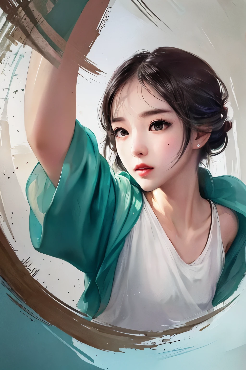 teto,(fundo branco:1.4), ((tachi-e)), original,(illustration:1.1),(Melhor qualidade),(obra de arte:1.1),(papel de parede extremamente detalhado da unidade CG 8k:1.1), (colorida:0.9),(panoramic photo:1.4),(Sozinho:1.2), (respingos de tinta),(salpicos de cor),((aquarela)), Clear, sharp focus,{ 1 girl standing },((Estilo coreano )),fundo de flor,ao ar livre,pedras, olhando para o espectador, make happy expressions,sorriso suave,Puro,lindo rosto e olhos detalhados,Beautiful complexity clothing decorative pattern details, cabelo preto,Olhos pretos,colored water