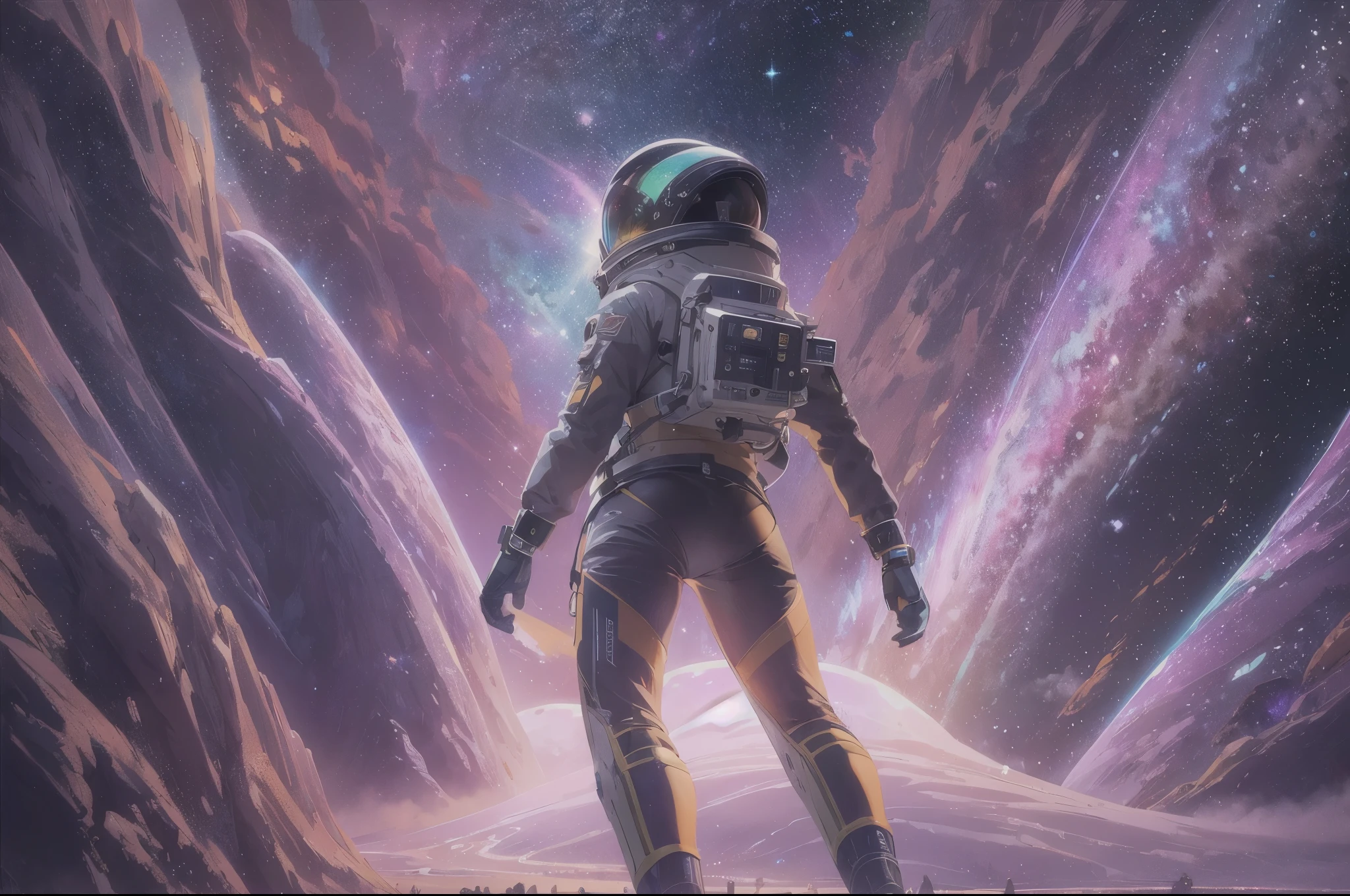 (best quality,4k,8k,highres,masterpiece:1.2),ultra-detailed,(realistic,photorealistic,photo-realistic:1.37),girl astronaut,traveling through the universe,planets,galaxies,neon,outer space,space exploration,nebulae,astronaut suit,visually stunning,otherworldly,cosmic adventure,vibrant colors,deep space,star clusters,stellar formations,majestic,zero gravity,distant galaxies,cosmic dust,pulsing lights,interstellar travel,spectral hues,light-year journey,galactic explorer,enchanting backdrop,luminous atmosphere,extraterrestrial landscapes,interplanetary expedition,exploring the unknown,astronomical wonders,dark matter,cosmic mysteries,celestial wonders,spacecraft,cosmic voyager,sparkling stars,dazzling phenomenon,universe's secrets,galactic spectacleincredible universe,limitless possibilities,cosmic beauty