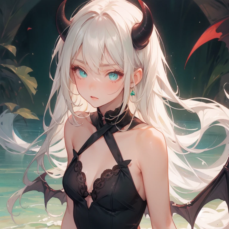A thick milky white liquid is spilled all over the body，Wearing a red bow and wings, a beautiful succubus, demon anime girl, succubus in tight kilt, seductive anime girls, Succubus, Anime goddess, Demon Girl, beautiful and seductive anime woman, Guviz, Beautiful anime girl, gothic maiden anime girl, clean and meticulous anime art, anime visual of a cute girl，Thick, Clear liquid covers the whole body，Peach blossom pupils，Heart-shaped bubbles in the dialog box，open open mouth，Bare underparts，hands tied behind her back