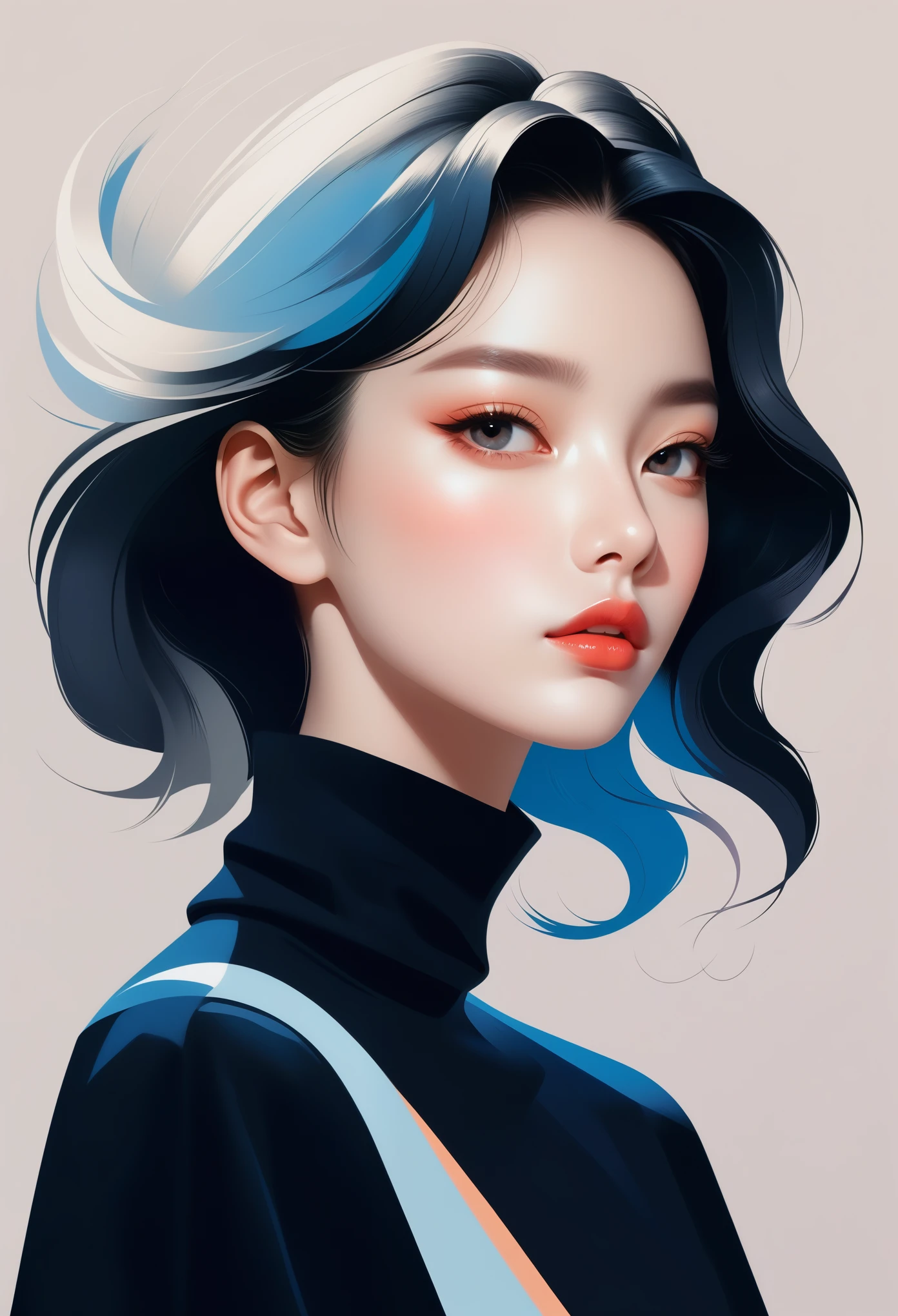 vector，flat form style，illustration，数字艺术illustration，1 girl，Unique，pretty face，portrait，Shoulder，beautiful hands，artistic conception，Abstract