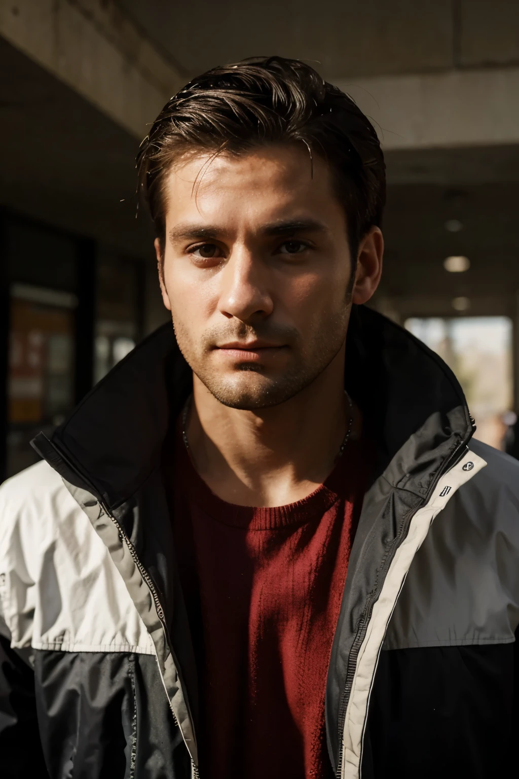 man, 30 years old, brutal, jacket