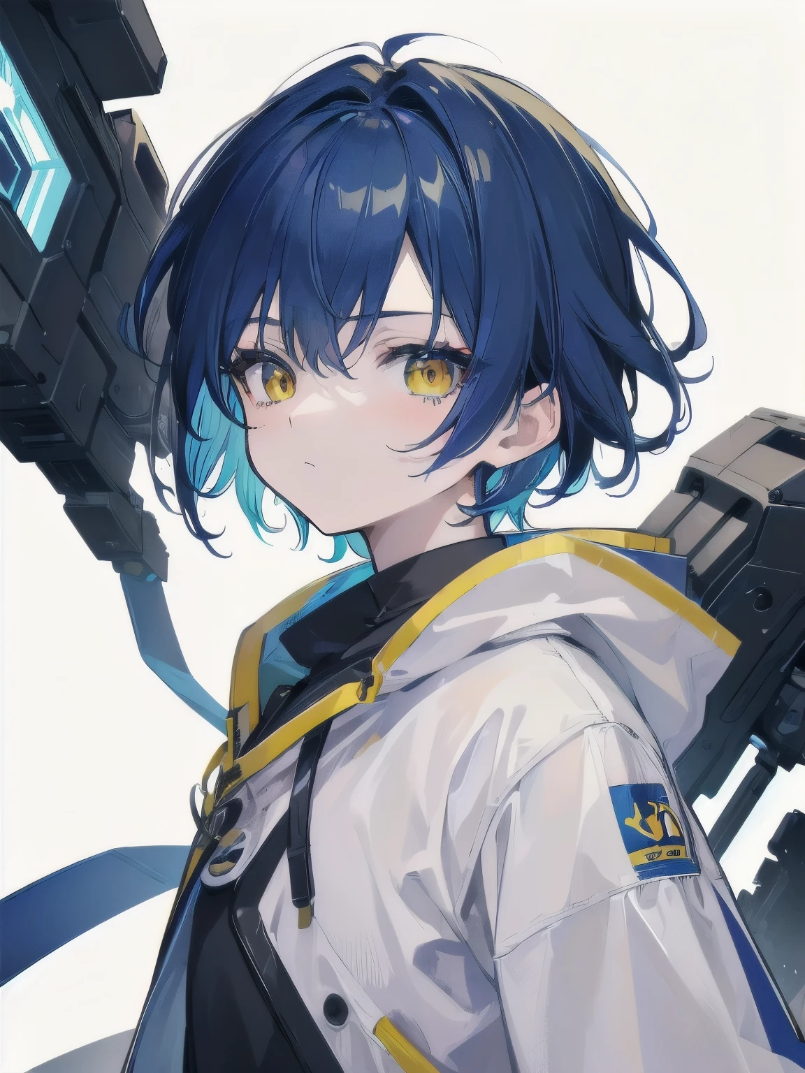 [(WHITE BACKGROUND:1.5),::5], ((((masterpiece)))), high quality, very_high_resolution, large_filesize, full color, ((younger boy)), 13 old year, short deepblue hair, vivid color, yellow eye, civilian clothes white, (galaxy), anime, 