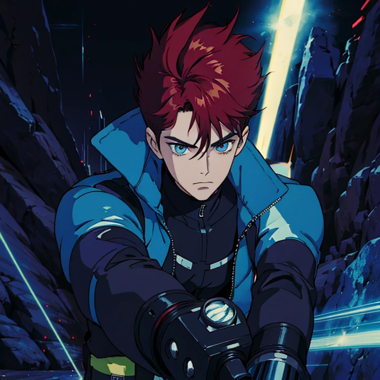 Scott summers, cycplops, goth xmen, laser beams shooting out, 