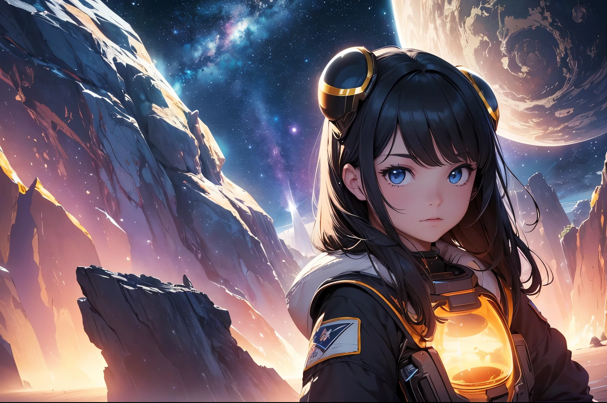 (best quality,4k,8k,highres,masterpiece:1.2),ultra-detailed,(realistic,photorealistic,photo-realistic:1.37),girl anime astronaut,traveling through the universe,planets,galaxies,neon,outer space,space exploration,nebulae,astronaut suit,visually stunning,otherworldly,cosmic adventure,vibrant colors,deep space,star clusters,stellar formations,majestic,zero gravity,distant galaxies,cosmic dust,pulsing lights,interstellar travel,spectral hues,light-year journey,galactic explorer,enchanting backdrop,luminous atmosphere,extraterrestrial landscapes,interplanetary expedition,exploring the unknown,astronomical wonders,dark matter,cosmic mysteries,celestial wonders,spacecraft,cosmic voyager,sparkling stars,dazzling phenomenon,universe's secrets,galactic spectacleincredible universe,limitless possibilities,cosmic beauty