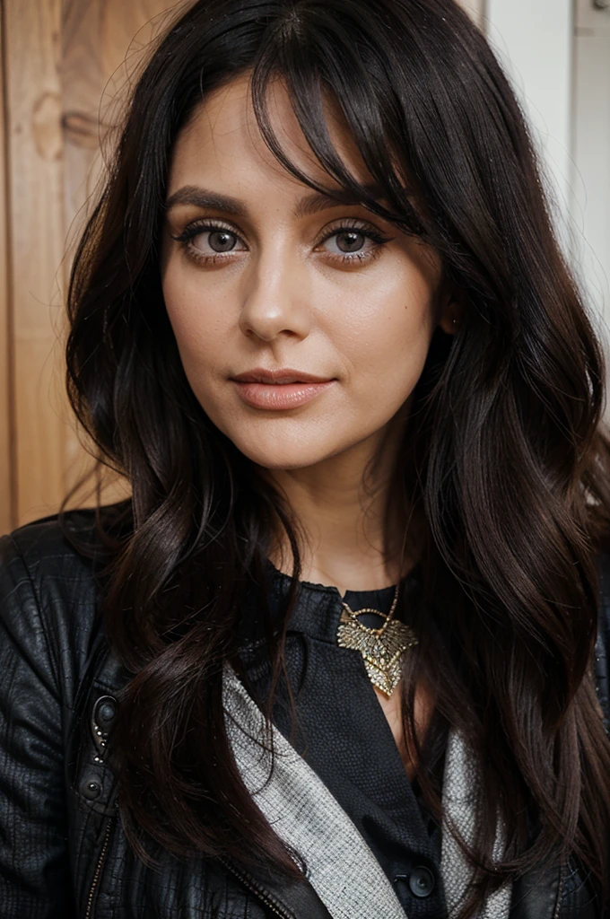 35 year old entrepreneurial and successful woman brunette big eyes fashionable black hair