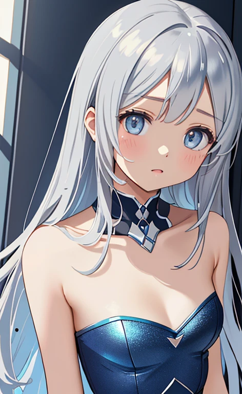 ((masterpiece、top-quality:1.5、a high chroma:1.5、ultra-detailliert、high-resolution illustrations:1.5、Ultra-high-definition CG、8k size wallpaper、offcial art))、(1girl),(cute face:1.5)、(clear face:1.3),
(silver-only color scheme:1.5), (blue-only color scheme:1.5),(sexy body),(One only wears silver, one only wears blue),(strapless leotard),(long hair), ((small breasts))、
(upper body)、