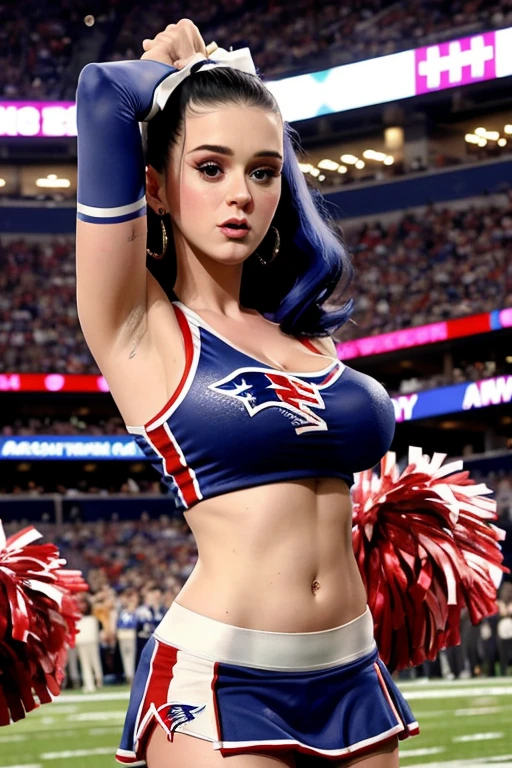 Katy Perry in a cheerleader outfit at a New England Patriots halftime show, ((big breasts)), ((midriff))