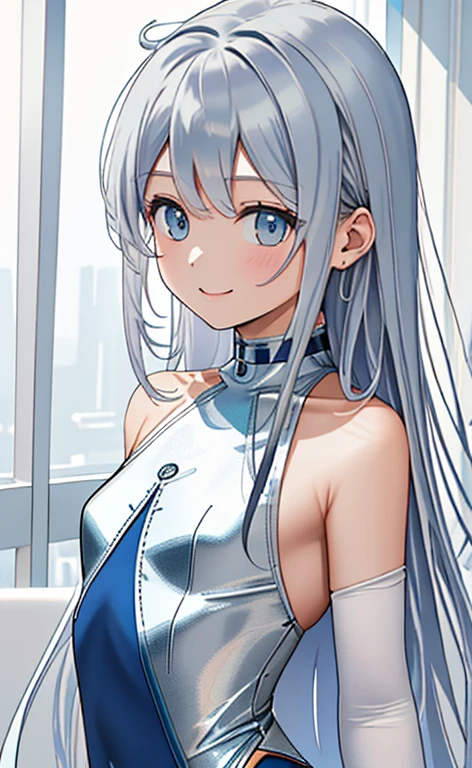 ((masterpiece、top-quality:1.5、a high chroma:1.5、ultra-detailliert、high-resolution illustrations:1.5、Ultra-high-definition CG、8k size wallpaper、offcial art))、(1girl),(light smile
:1.5)、(clear face:1.3),
(silver-only color scheme:1.5), (blue-only color scheme:1.5),(sexy body),(One only wears silver, one only wears blue),(neck holder straplessleotard),(long hair), (small breasts)、
(upper body)、