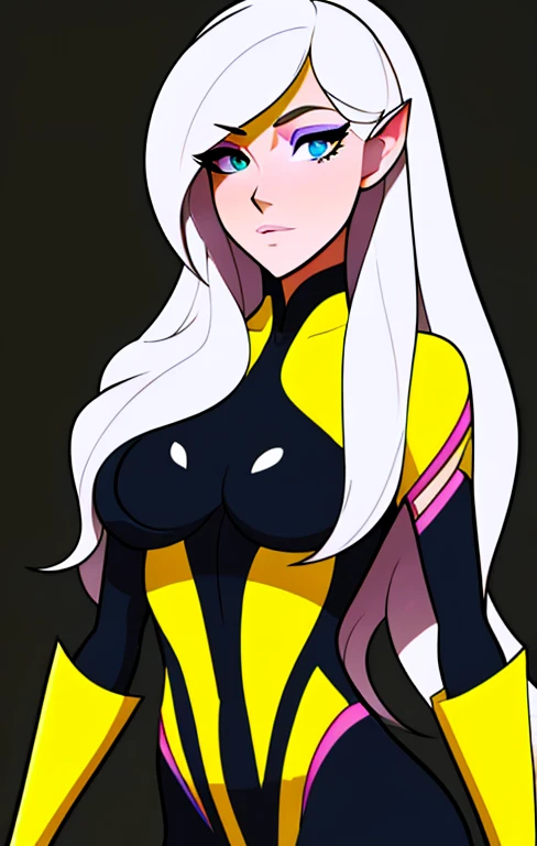 create a digital painting, 4k, SexyToon, a cartoon of a woman in a yellow and black outfit, cel - shaded, painted and colored art style, cel shaded!!!, high quality color drawing, digitally colored, color drawing , shaded cel:15, clean shaded cel, colored lineart, in a mixed æon flow style, full colored, colored lineart, fully colored