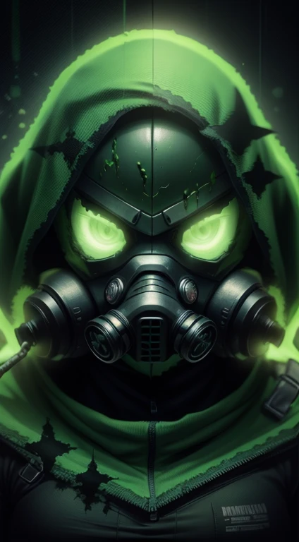a green and black logo with a gas mask on it, green doom guy, green hood, toxic slime, toxic drips, green radioactive glow, gasmask, toxic, green facemask, gas mask, avatar image, green saliva, green face, ooze, profile picture 1024px, evil glow, green glows, smogpunk, green slime