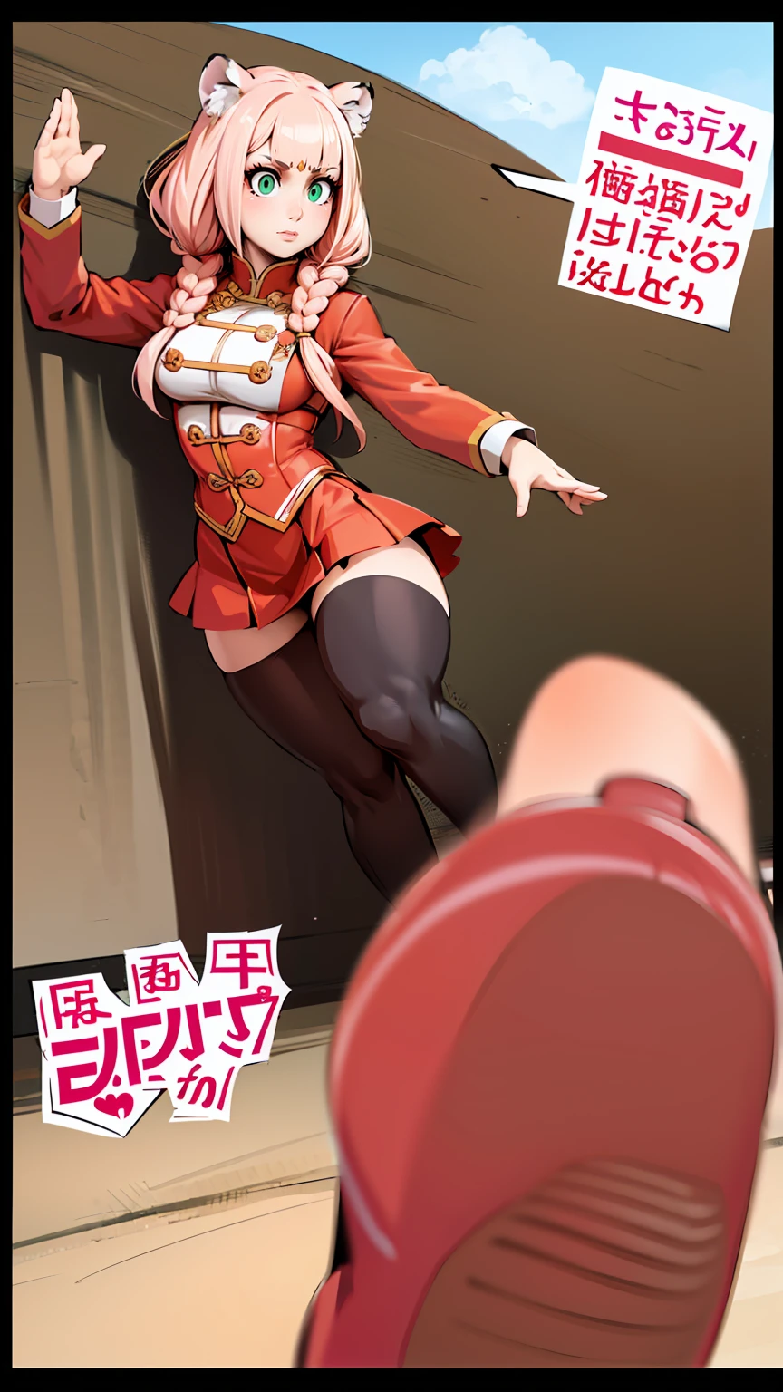 A Female robot is sleeping in bedroom, spread legs, nude, banzai pose. she wears no dress. She Brown short hair is tied with two big red clothespins, She lifts up the under hem of her white plain dress, leaning over, masterpiece, very short pigtails,brown hair, mature, android, blue eyes, full body figure, Height: 160cm, flushed cheeks, 2020s anime picture, A beautiful robot with short brown hair in two short pigtails held up by two very large huge red clothespins, Uplifting, No NSFW, whole body, barefoot, archaic smile, getting orgasm, 25 years old, sweat bucket. Her bowel is out from mouth.