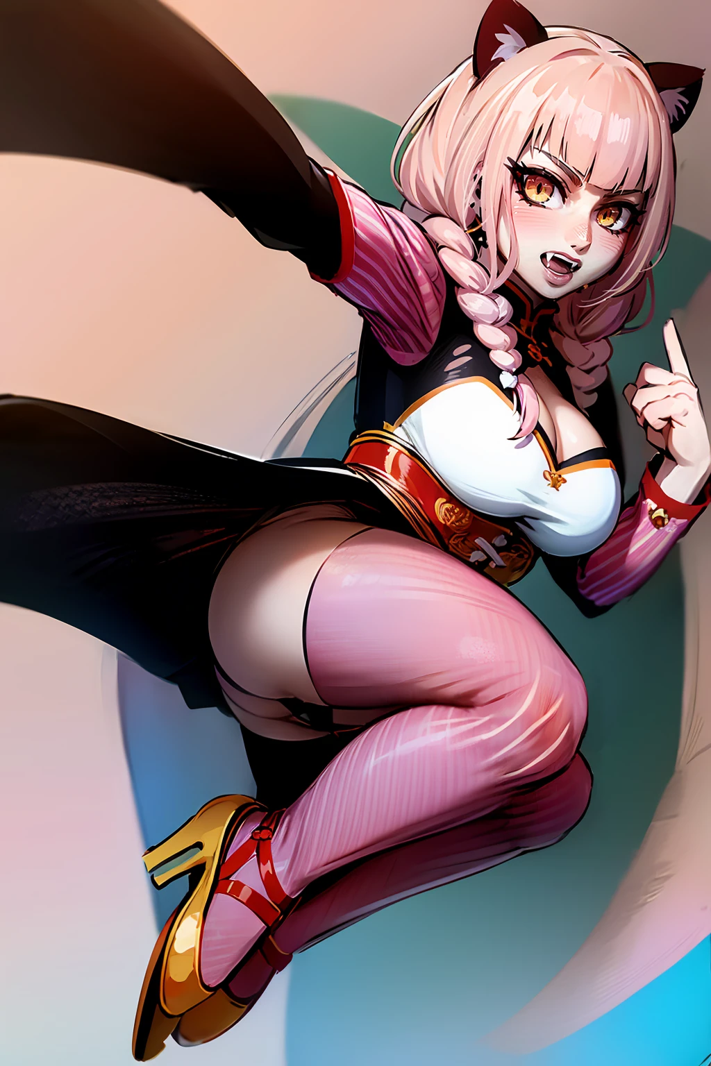 (masterpiece:1.3),(Very detailed:1.3),(High resolution:1.1),Best Quality,ultra-detail,1 girl,Alone,jelobaiken,breasts enormes,(((Amputated,amputee,one arm))),eye patch,eye patch,one-eyed,black jacket,black kimono,open clothing,japanese clothes,wad of bills,breasts, breasts, huge breats, pink hair, pink fur, sexy, socks, stockings, pussy, spread legs, NSFW. +18, ((BlackRealStockings))