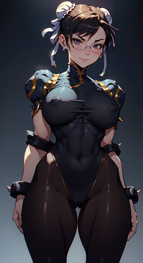 solo, masterpiece, best quality, agrias, grey sweater, black leotard, standing, looking at viewer, short hair,oculos,evil smile, evil look, chun li,luvas preta,roupa azul,yandere rosto,low lighting,coxa sarada
