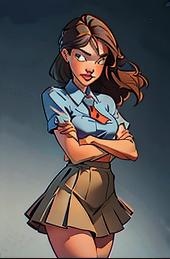 Best Quality, Ultra High Resolution, (Realistic: 1.4), 1girl, black_legwear, head_out_of_frame, holding_hands, interlocked_fingers, Tie, own_hands_clasped, own_hands_together, Plaid Tie, Plaid Skirt, , Short Sleeves, simple_ Background, Skirts, Stockings, unmoving_pattern, v_arms, Solo