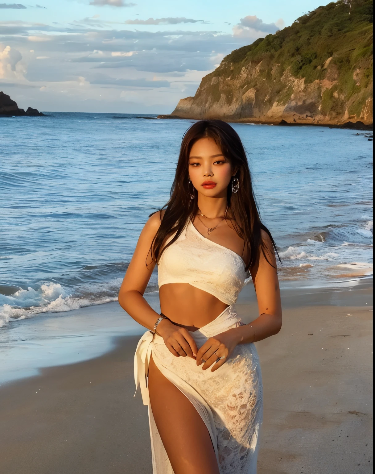 Jennie Kim, Kim Jennie, praia, sol da tarde, final do dia, Jennie Black pink 