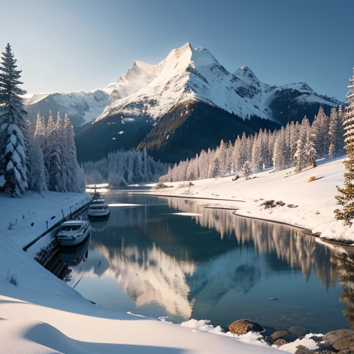 summer first snow sinking broken aircraft carrier on the shore of the bay coniferous forest snowy peaks many small details filigree professional photo HDR hyper detail realistic CGI high resolution quality precision clarity sharpness natural f/16 1/250s also 100mm 64К