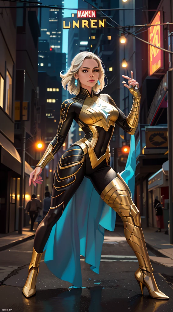 Mujer araffe con traje de flash posando en una calle de la ciudad, hero pose colorful city lighting, al estilo de marvel y dc, in the style germen de arte, germen de arte julie bell beeple, Chris Moore. germen de arte, pose poderosa, sociedad cg de cuerpo completo, by Eddie Mendoza, germen de arte moody photography, extremely detailed germen de arte