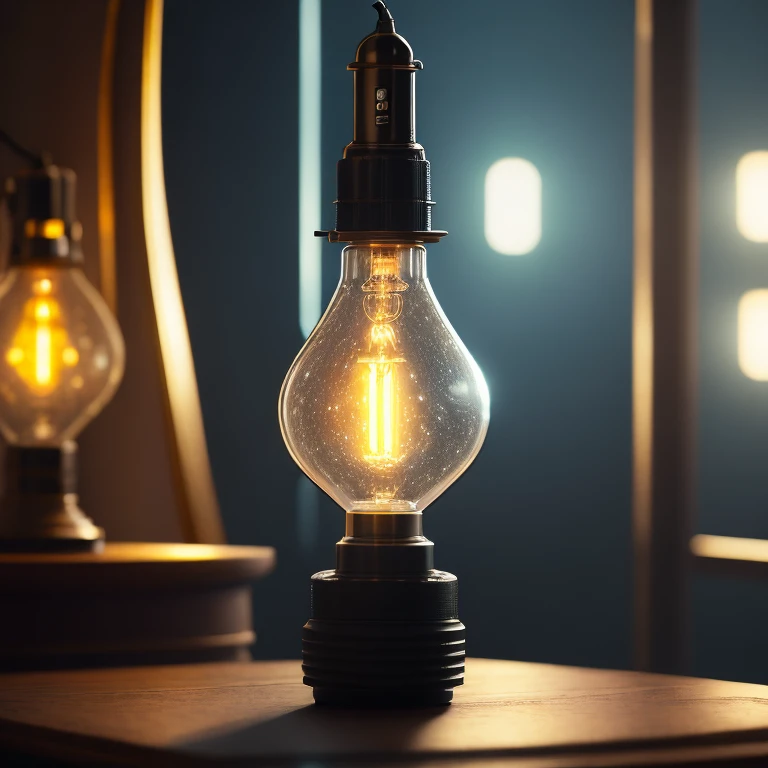 photographie de produit d'ampoule allumer style simple, fantasy made epic, Octane, atmosphère, particules, soft volumetric lights, (backlit:1.3), (cinematic:1.3), intricate details, (ArtStation:1.3)
