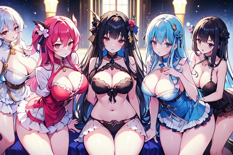 (Harem:1.2),4girls,quartet,squad,cowboyshot,pov,beautiful detailed eyes, detailed lips, long eyelashes, bright and vibrant colors, natural lighting,(best quality, 4k, highres), ultra-detailed, soft and smooth texture, no distractions, dreamlike sensation, slight bokeh effect,highlighting her figure,deformed and independented breasts,side by side,Different posing,surrounded by girls,(small breasts:0.5),Attractive girls,longing,(public facility:1.3),pajama party,on small bed,young