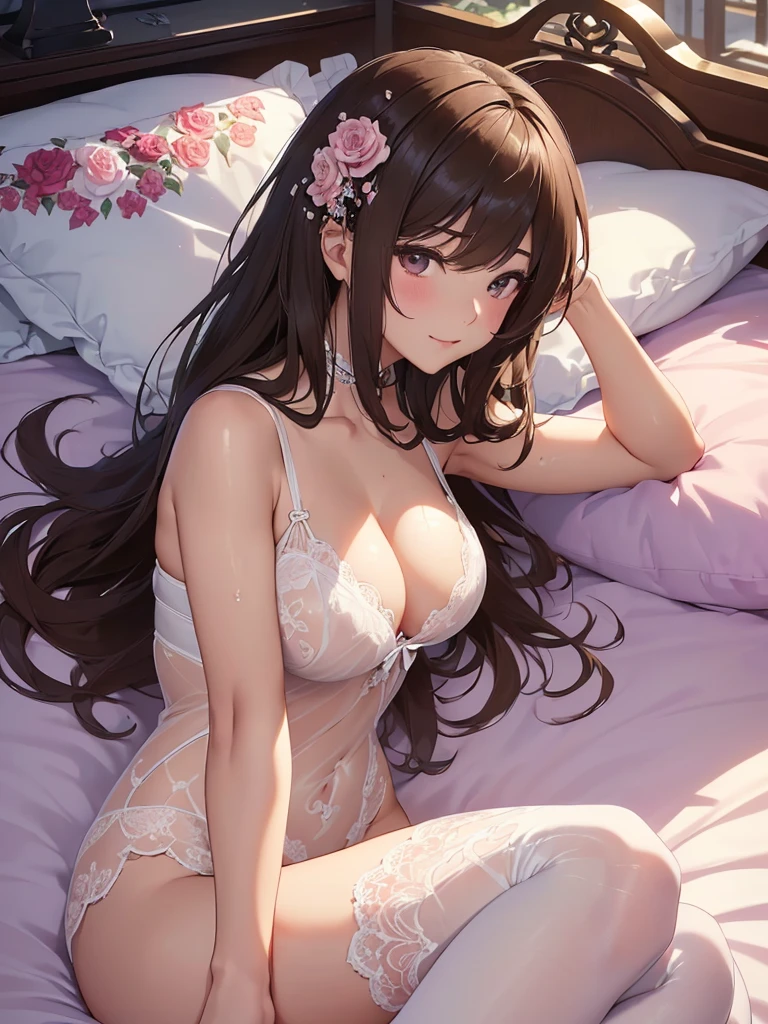 highest quality、Highest image quality、masterpiece、),Composition seen from above、(lie on bed)、sleeping in bed、Throw your body onto the bed、up angle、Sexy Poses、powerfulく、detailed groin、、seductive pose、A super beautiful woman fills the screen((22 years old OL big bust、,アイロンのかかったbeautiful長い髪、brown hair、、slender、beautiful hip,Close-up、Esbian、,beautifulハイクオリティ、beautifulアート、)muste piece、visual art、Depth of the bounds written、gentle light、(bodystocking1.5)、肌にkind、、ティッカーbeautiful装飾的な室内、bedroom、beautiful,elegant、mystical 、こちらを見つめるbeautiful瞳、smile、kind、like、tits、Beautiful、beautiful手、Femme fatale、lots of roses、flower、flower瓶、art nouveau、like a painting、
full body stockings、Fujiko Mine、
detailed details、powerful、open both foot,powerfulく足を開く、、beautifulflower模様装飾フルボディストッキング、透き通るbeautifulボディストッキング.、1 nearby.8、cowboyshot.Sweat、beautiful肌、orgasm.ecstasy、super REALITY、model shot ,、stylish、dramatic、light、hip、レンブラントlight、three-dimensional feeling of the body,magical gentle light UHD、wet、cherry blossoms、flower、beautiful世界、art nouveau、vacation、,underwear、Bodystocking Full body bodystocking