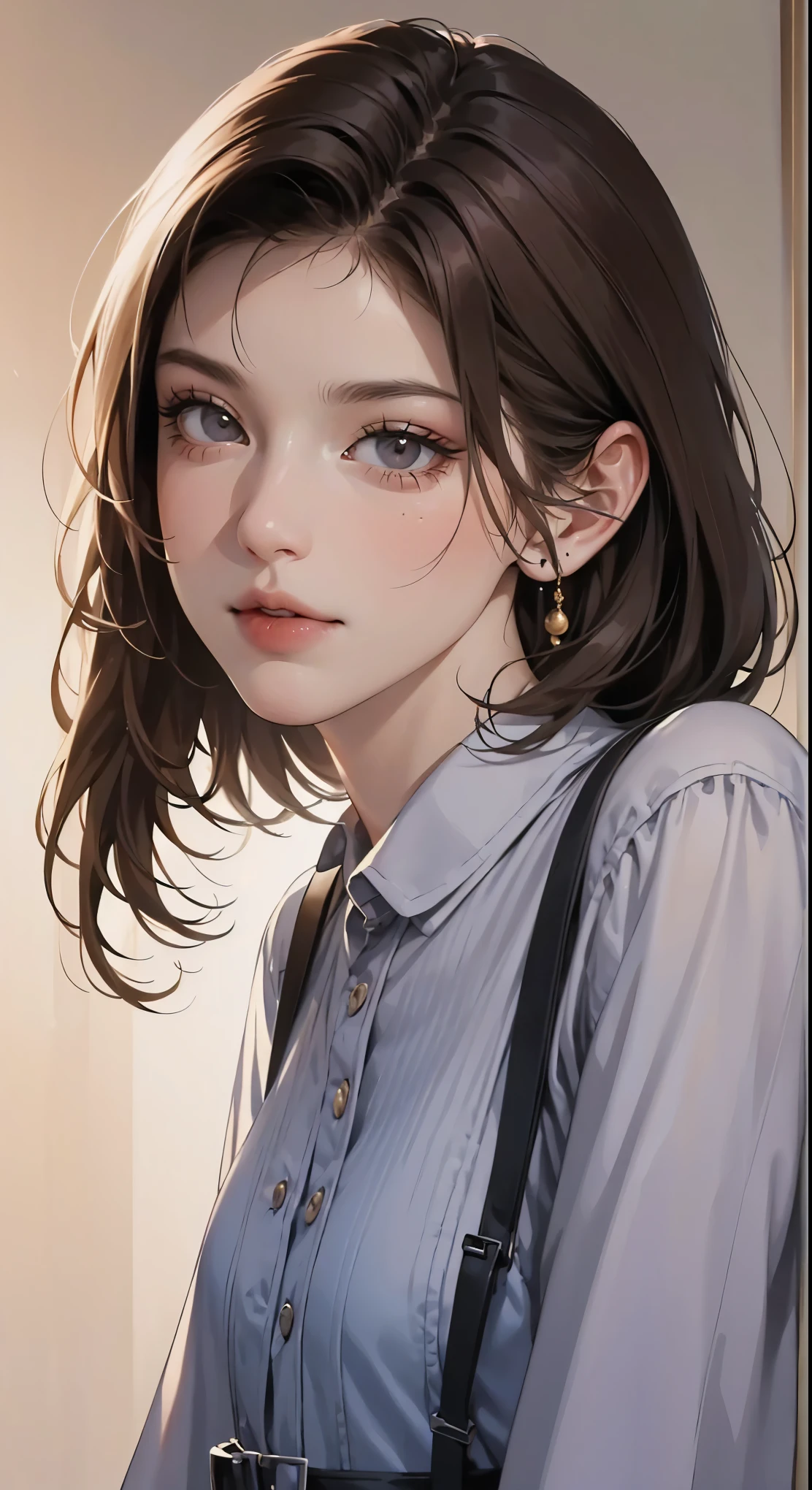 (Representative works: 1.3), (8K, realistic, RAW photo, best image quality: 1.4), (30 year old mature woman),small face, beautiful face, (realistic face),no makeup、natural makeup、light makeup、 (Dark brown, short hair: 1.3), beautiful hairstyle, realistic eyes, detailed and beautiful eyes, (realistic肌), beautiful skin, (sweater),、Bust A cup、 confused, charm, 超High resolution, Super realistic, High resolution, golden ratio, ff tifa、gray background、