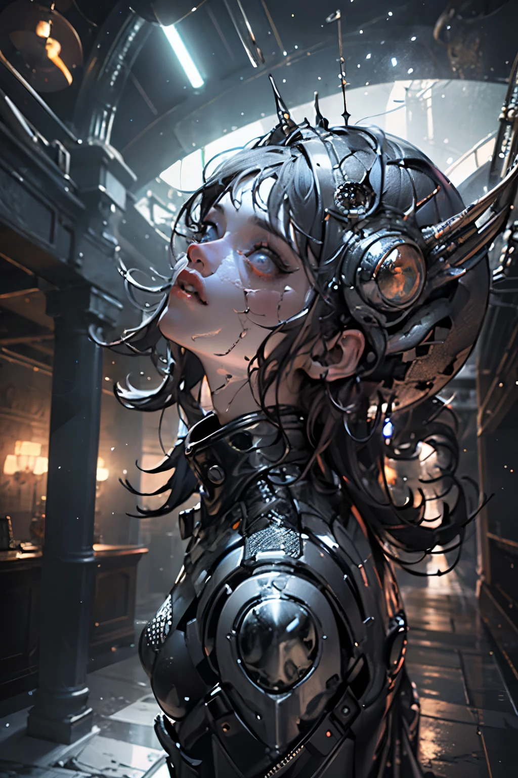 (1 girl;1.3), One , ((((full length , full length )))) (((very detailed face))), Beautiful detailed eyes, body parts, Unified Wallpaper 8K, Super detailed, Beautiful, and Beautiful. Beautiful, masterpiece, Best quality, original masterpiece, super good photo, Best quality, super high resolution, realistic realism, Портрет full length, amazing beauty, dynamic pose, gentle face, Bright eyes. (front) She wears Hr. Giger the Extra-Terrestrial, he left, Black alien archaic with red elements, latex, plastic. The backstory is very detailed, alien ship in the style of Hr. Giger the Extra-Terrestrial, High detail, dark space, Other worlds, The light of distant stars in the background, detailed detail, high quality, muffled light, gloomy environment. Frightening cinematic setting, messy and gorgeous. Girl with white skin, realistic detailed skin, visible pores, clear focus, volumetric mist near the floor, 8 k, UHD, SLR camera, high quality, granularity. bright skin, photorealism, lomography, Fantasy Dark Biopunk, Utopian reality. translucent.